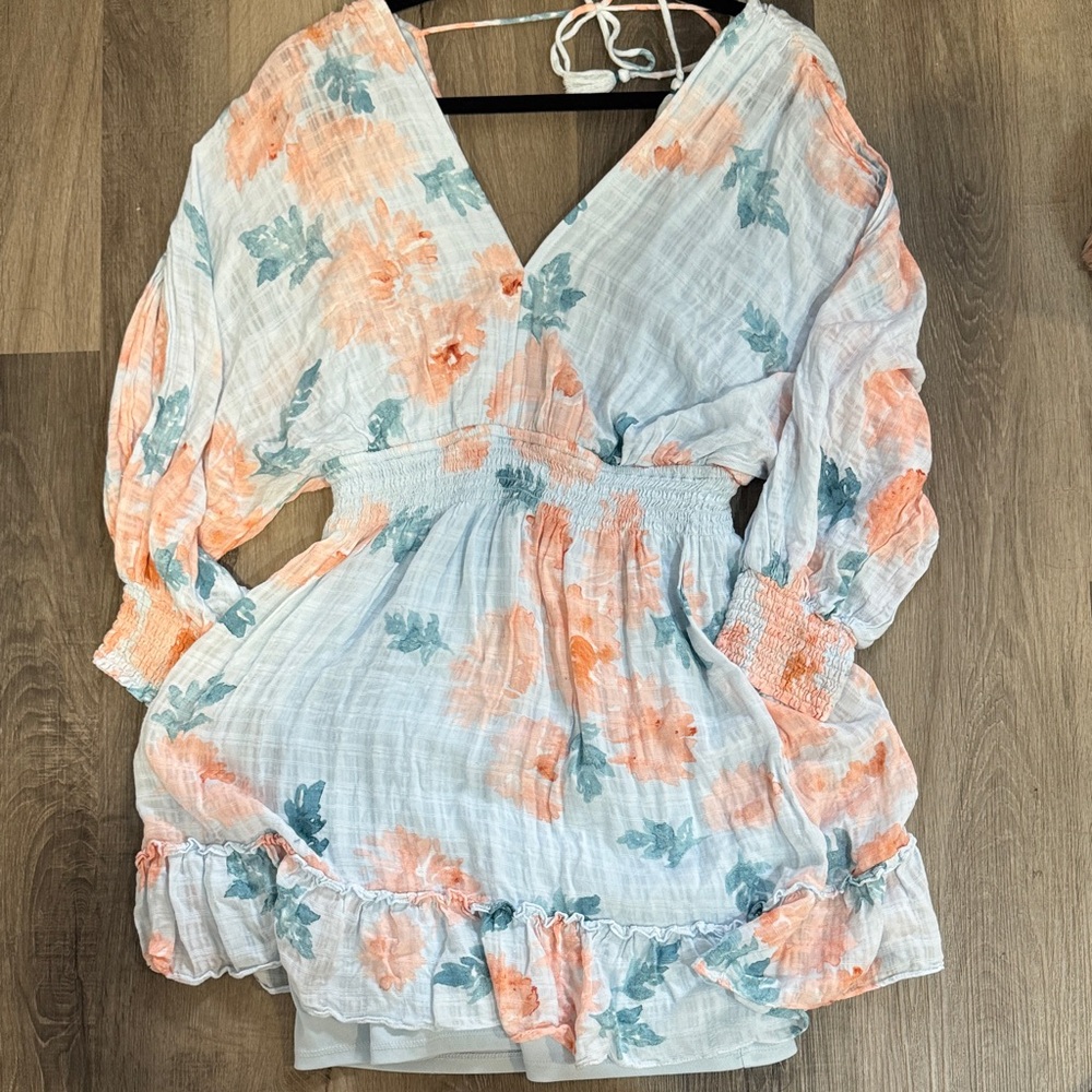Lovestitch Floral Midi Dress - Baby Blue , Orange Size : M